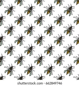 Seamless wasp pattern for your summer design. Vector illustration.