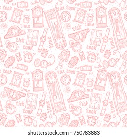 Seamless watches background. Vector time symbols. Hand-drawn illustration.