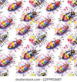 Seamless water color bug pattern. Repeat pattern . Vector illustration.