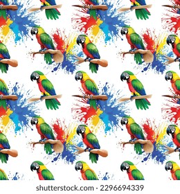 Seamless water color parrot pattern. Repeat pattern. Vector illustration.