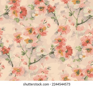 Seamless water colour flower design pattern.