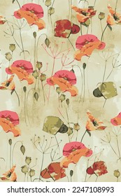 Seamless water colour flower and leaves design pattern