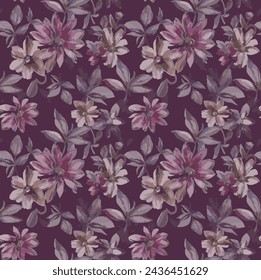 Seamless Water colour flower pattern on rani ground