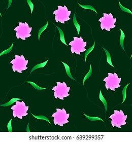 Seamless water flowers pattern on green background