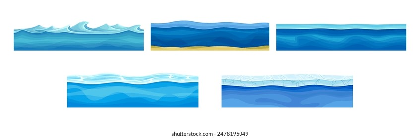 Capas de agua y océano sin costura para el juego de Vector