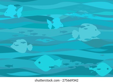 Seamless water pattern with different fishes