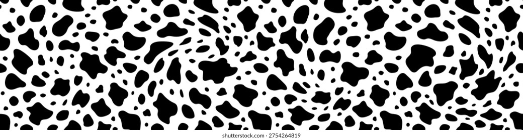 Seamless water splash milk pattern. Vector playful liquid shapes bg. Abstract black and white swirl twirl background with twisted organic blob forms and soft splatter texture in minimal Y2K style