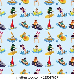 seamless water sport pattern,cartoon vector illustration