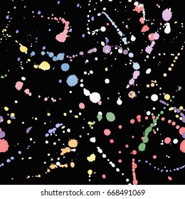 Seamless Watercolor  Abstract Expressionism Splatter Pattern. Style Of Drip Painting. Vector Illustration