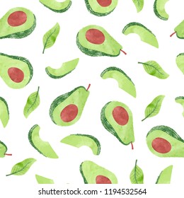 Seamless watercolor avocado pattern.