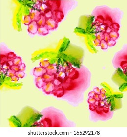 Seamless watercolor background with raspberry. Vector