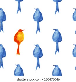 Seamless watercolor birds pattern