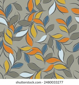 Seamless watercolor botanical pattern. Digitally hand painting floral background. Modern leaves design for fabric, wallpaper, surface.