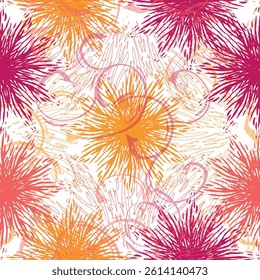Seamless watercolor botanical pattern. Pink flowers background. 