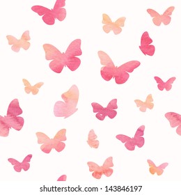 Seamless Watercolor Butterfly Pattern. Vector Illustration