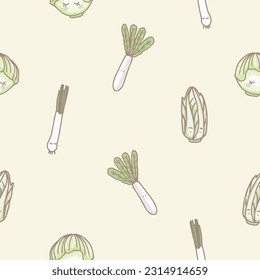 seamless watercolor cabbage , spring onion, radish and Napa cabbage pattern , hand drawing cabbage , spring onion, radish and Napa cabbage pattern