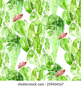 Seamless watercolor cactus pattern, vector