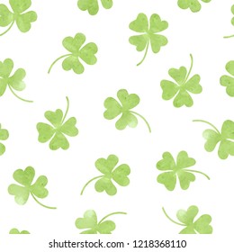 Seamless Watercolor Clover Pattern. Vector Background For Saint Patrick's Day.