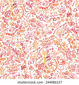 Seamless watercolor doodle pattern in love theme