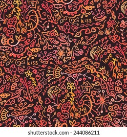 Seamless watercolor doodle pattern in love theme