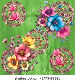 Seamless watercolor effect flowers pattern, floral illustration. Fabric texture design for Fashion and Furnishing