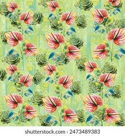Seamless watercolor effect flowers pattern, floral illustration. Fabric texture design for Fashion and Furnishing