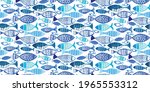 Seamless watercolor fish pattern with white background