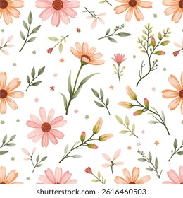 Seamless watercolor floral pattern, cute floral background, Fabric design seamless pattern, vector design 07