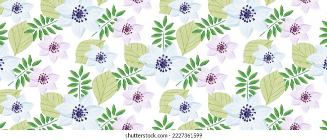Seamless watercolor floral pattern - green leaves and branches. for wrappers, wallpapers, postcards, greeting cards, wedding invites, and romantic events.