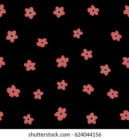 Seamless watercolor floral pattern in neutral and pink colors on a black backdrop. Romantic background for web pages, wedding invitations, textile, wallpaper.