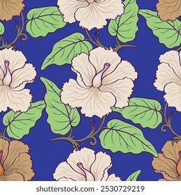 Seamless watercolor floral pattern - pink blush flowers elements, green leaves and pasly branches on dark black