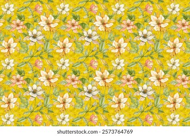 Seamless watercolor floral pattern - pink blush flowers elements, green leaves branches on dark black background; for wrappers, wallpapers, postcards, greeting cards, wedding invites, romanti