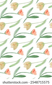 Patrón floral de acuarela sin fisuras con suaves flores de tulipanes pastel