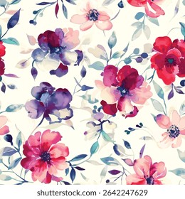 Seamless watercolor floral patterns, goods for stationery, digital background printing, textiles, and more