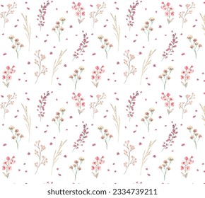 Seamless Watercolor Flower Pattern in Neutral tones