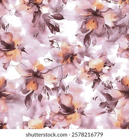 A seamless watercolor flowers design with soft background color