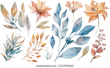 Seamless watercolor flowers and leaf pattern vector illustration design