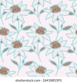 Seamless watercolor flowers pattern on white background. Flowers and leaves. Hand painted color. Floral pattern for design