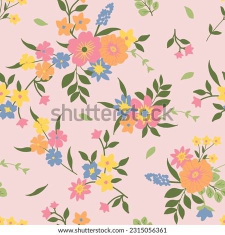 Seamless watercolor flowers pattern on pink background. Flowers and leaves. Hand painted color. Floral pattern for design. 