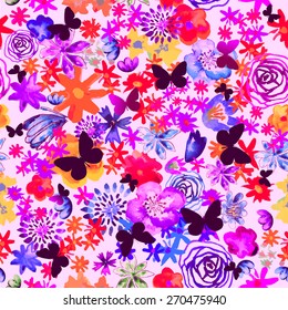 Seamless watercolor flowers. Vector