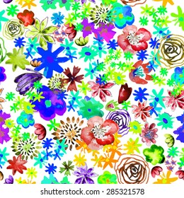 Seamless watercolor flowers. Vector