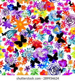 Seamless watercolor flowers. Vector