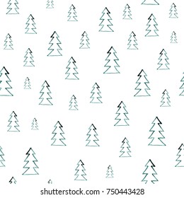 Seamless watercolor forest pattern. Green trees on white background. Abstract watercolor illustration. Can be used for pattern fills, wallpapers,texture of fabric, surface textures.
