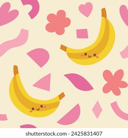 Seamless watercolor fruit pattern. Modern bananas repeat background. Tropical citrus texture design.