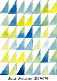 Seamless watercolor geometric pattern in yellow, blue, green and white colors