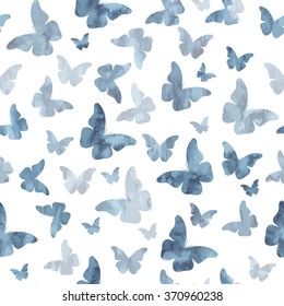 Seamless watercolor gray butterflies pattern. Vector illustration