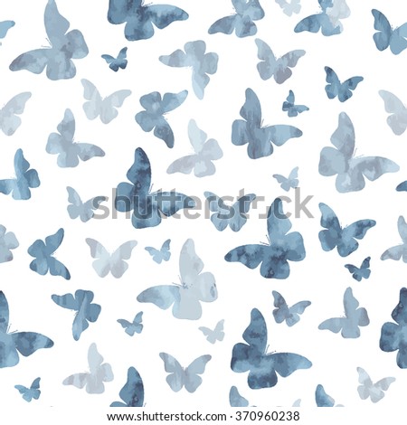 Seamless watercolor gray butterflies pattern. Vector illustration