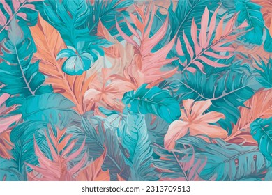 seamless watercolor hand drawing tropical leaf pattern vector illustration design