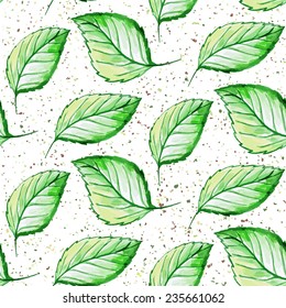 Seamless watercolor hand drawn leaves pattern. Vector illustration.