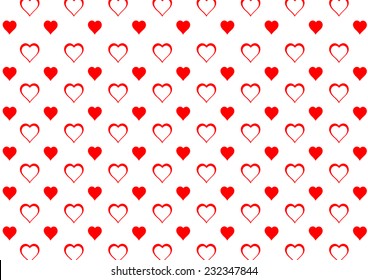 Seamless watercolor heart pattern on paper texture. Valentine's day background